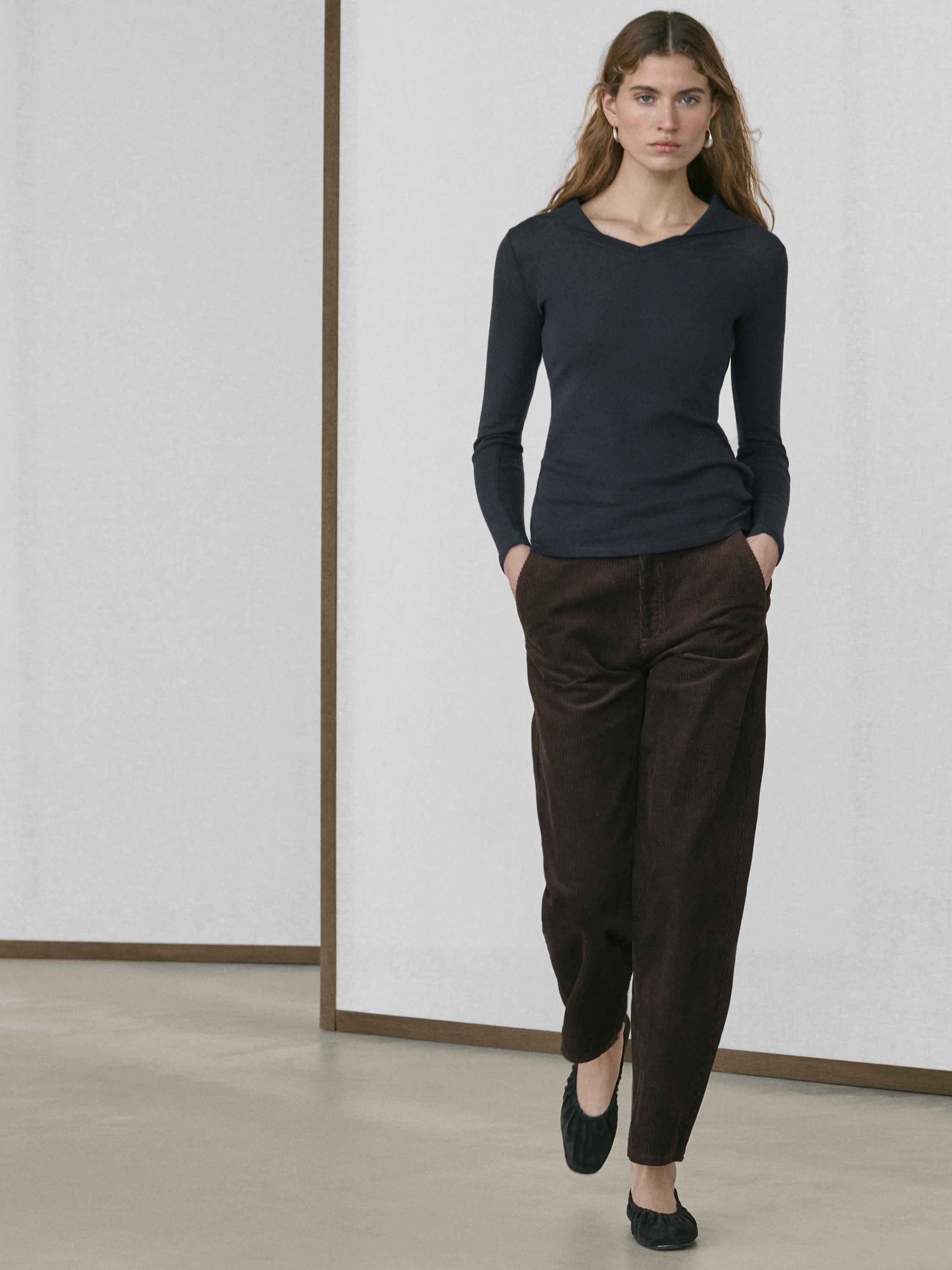 Long sleeve knit V-neck polo shirt